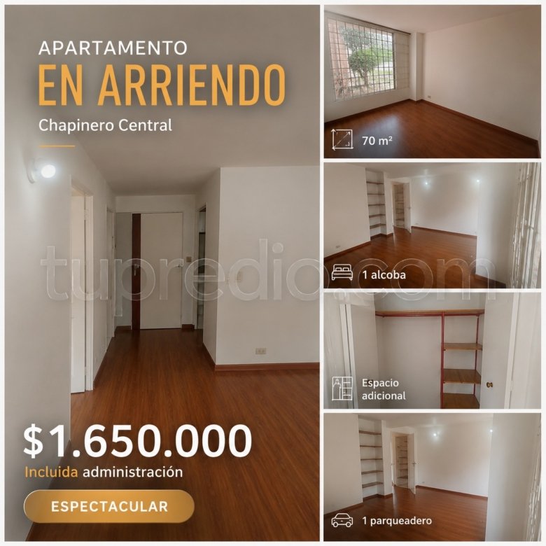 Apartamento en arriendo en Chapinero 70 m2 con 1 alcoba y parqueadero